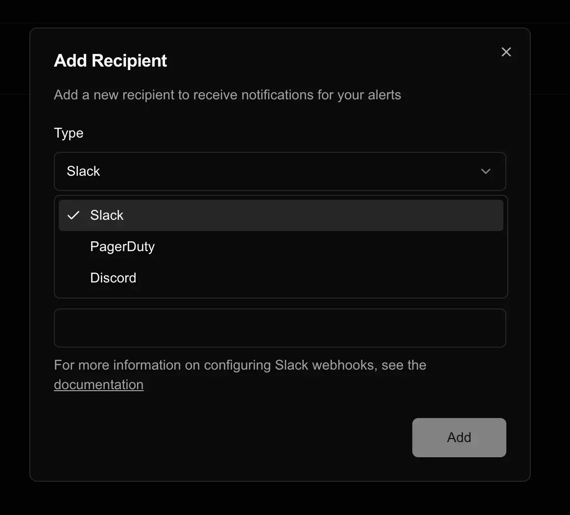 Screenshot of Alerts Recipients